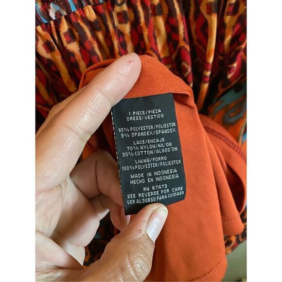 Gabby Skye Orange & Blue Printed Sleeveless Fit & Flare Mini Dress 12 - Picture 8 of 8
